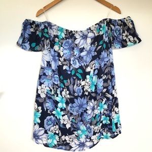 NWT Blue Floral Off the Shoulder Swing Dress